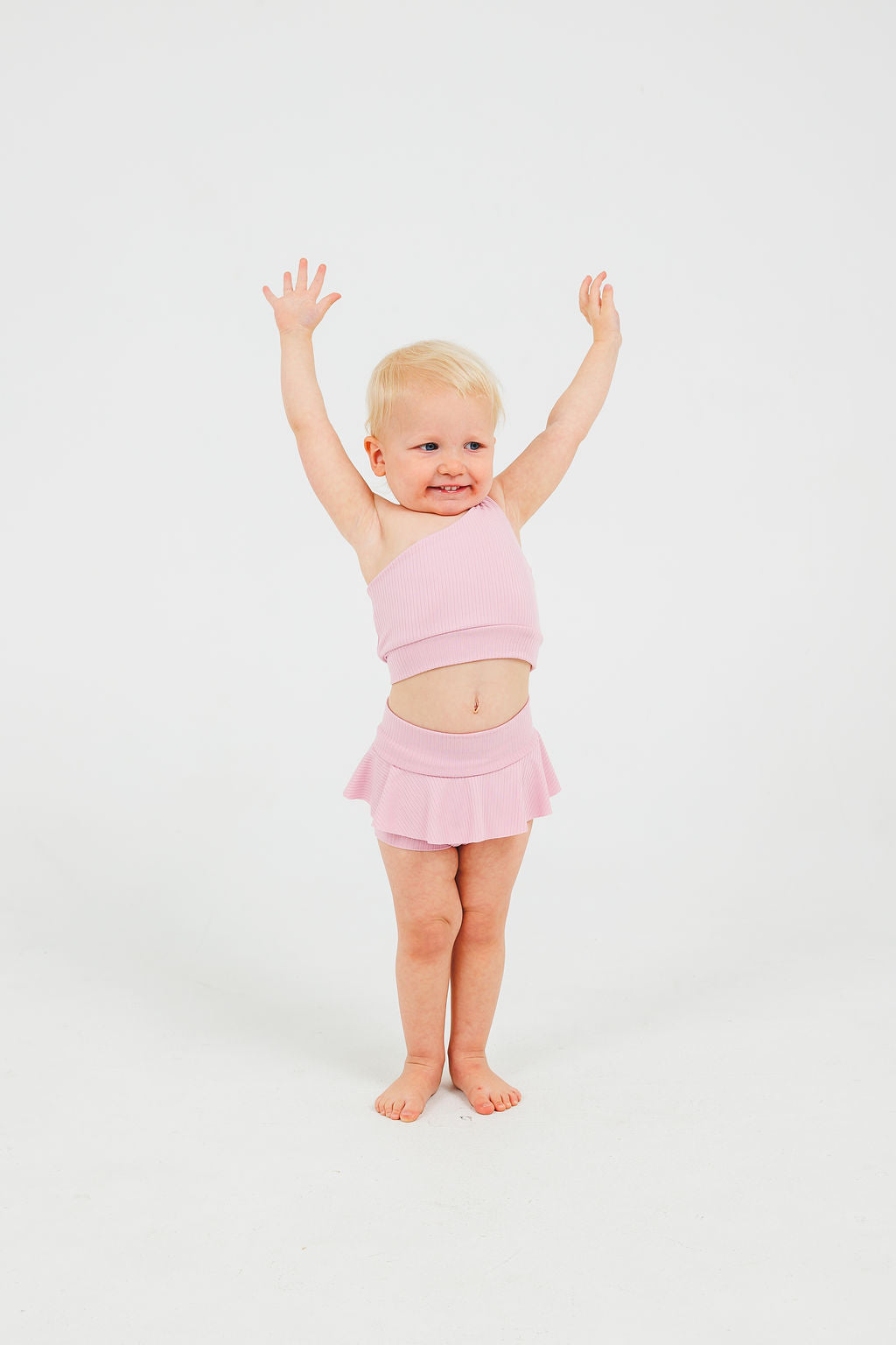 Pink Ribbed One-Shoulder Dance Set