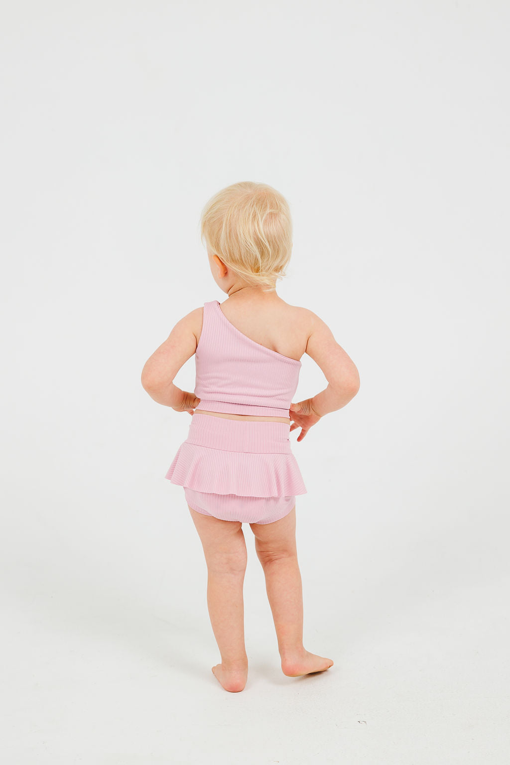 Pink Ribbed One-Shoulder Dance Set