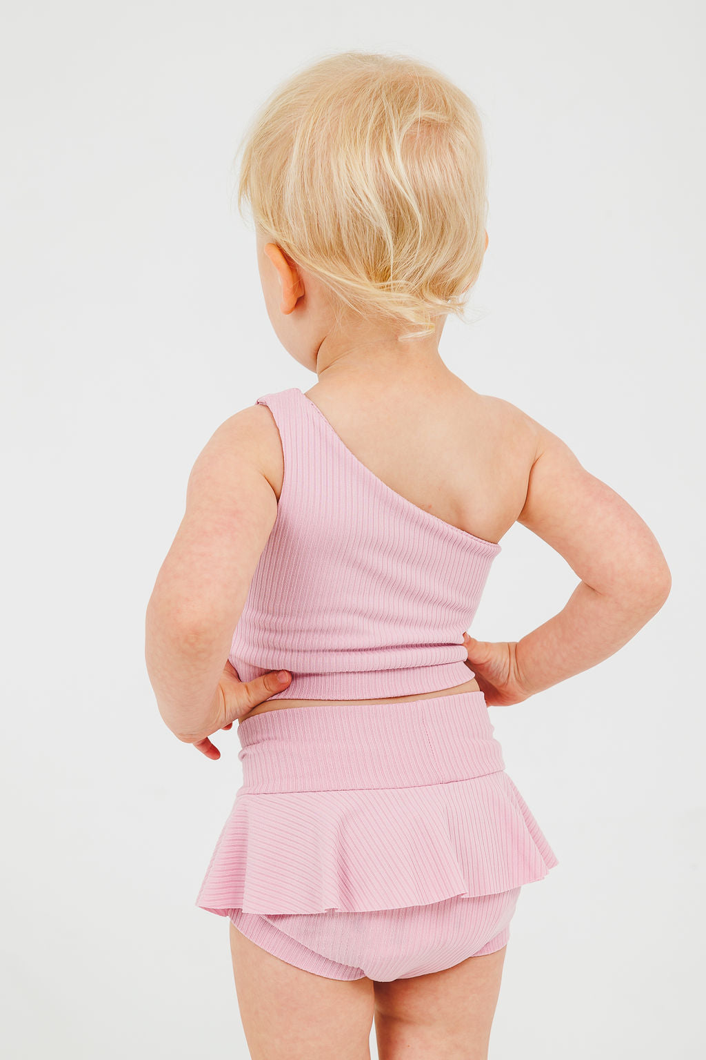 Pink Ribbed One-Shoulder Dance Set