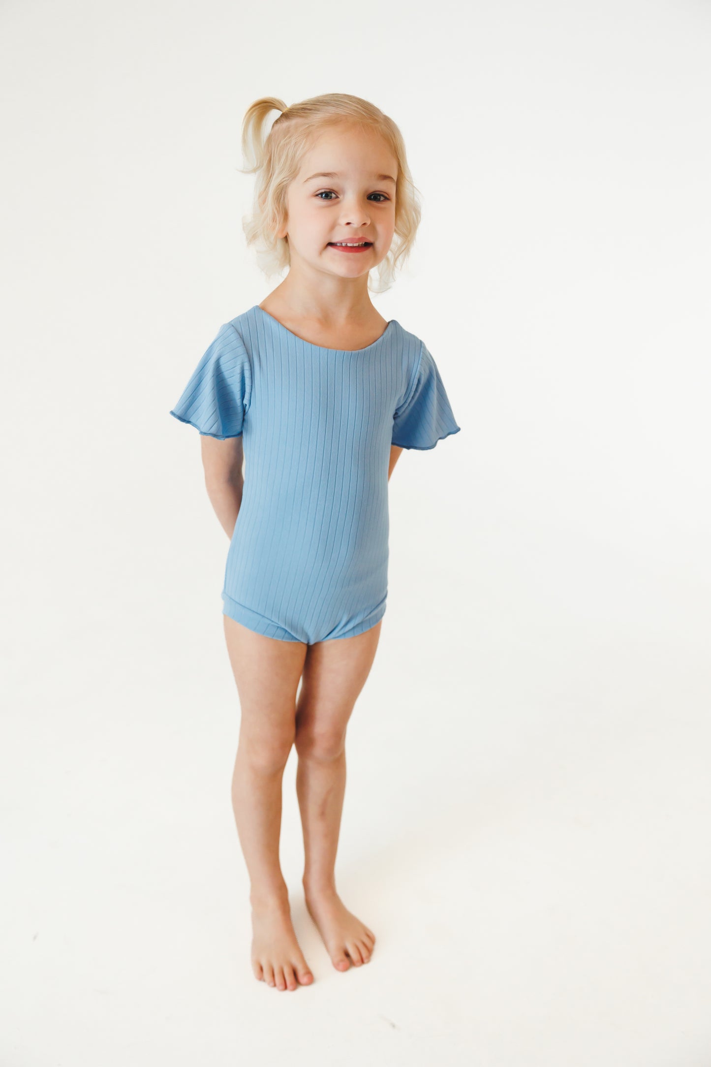 Blue Ribbed Leotard - Tuck & Tumble