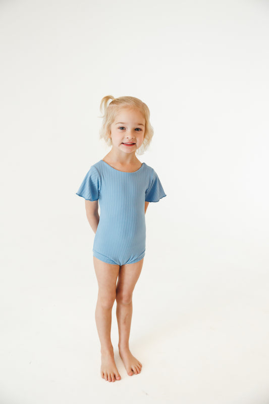 Blue Ribbed Leotard - Tuck & Tumble
