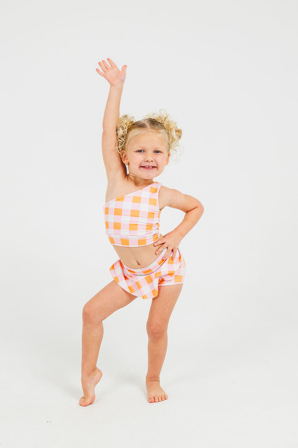 MISPRINT - Pink/Orange Plaid One-Shoulder Dance Set