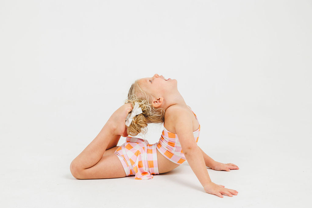 MISPRINT - Pink/Orange Plaid One-Shoulder Dance Set