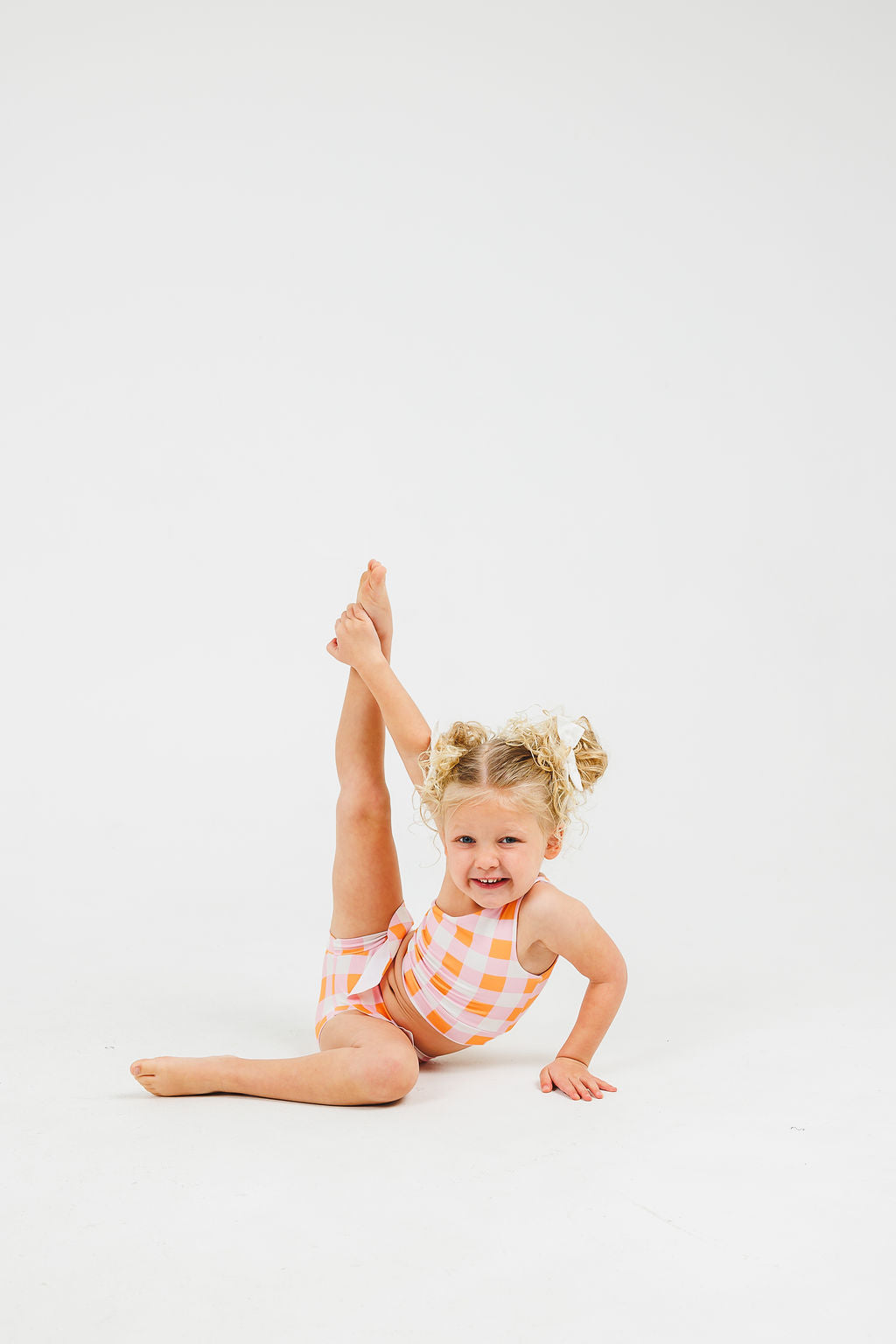 MISPRINT - Pink/Orange Plaid One-Shoulder Dance Set