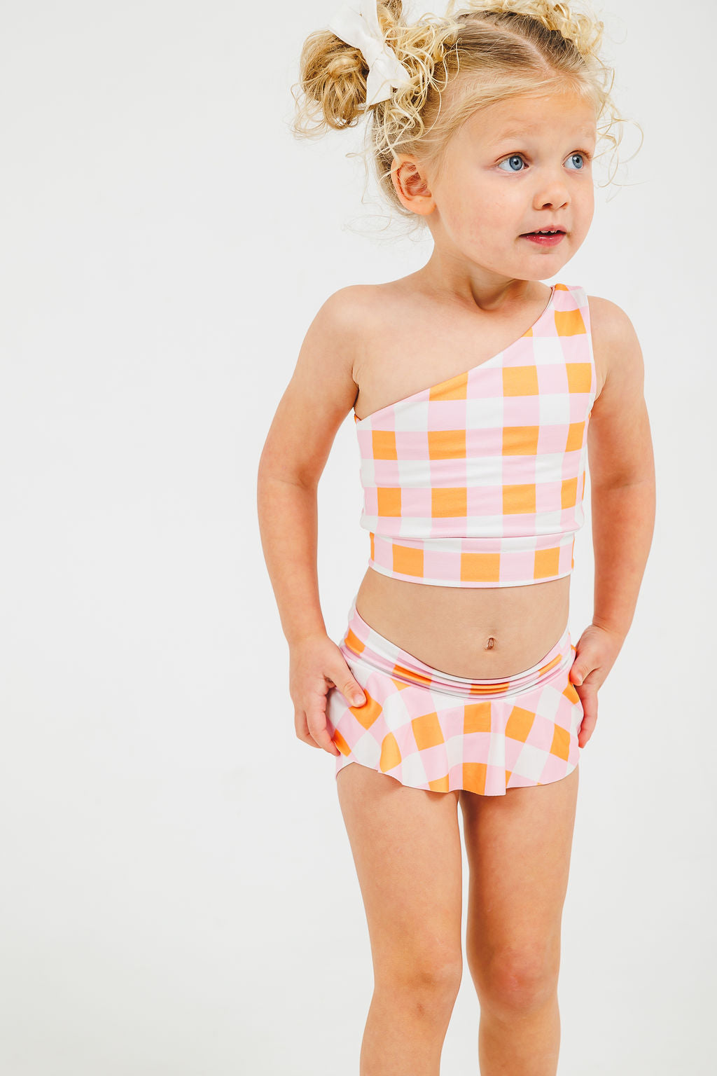 MISPRINT - Pink/Orange Plaid One-Shoulder Dance Set