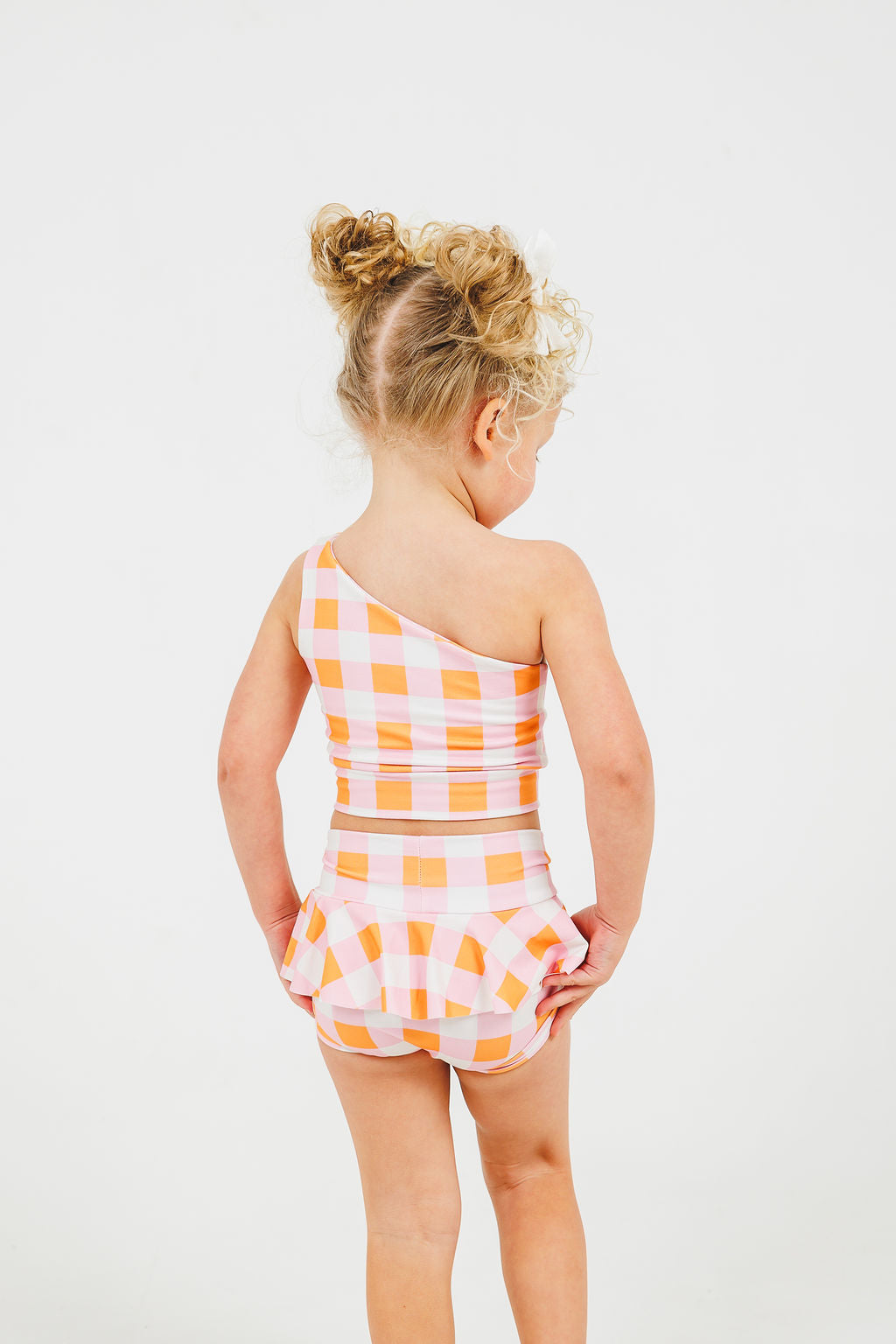 MISPRINT - Pink/Orange Plaid One-Shoulder Dance Set
